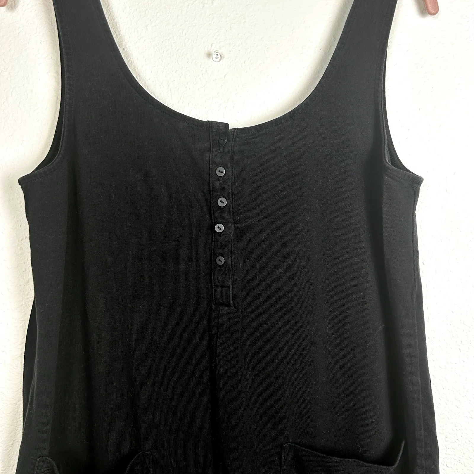 Soma  Henley Black Sleeveless Button Front Jumpsuit Casual Wide Leg Romper Medium - Image 5