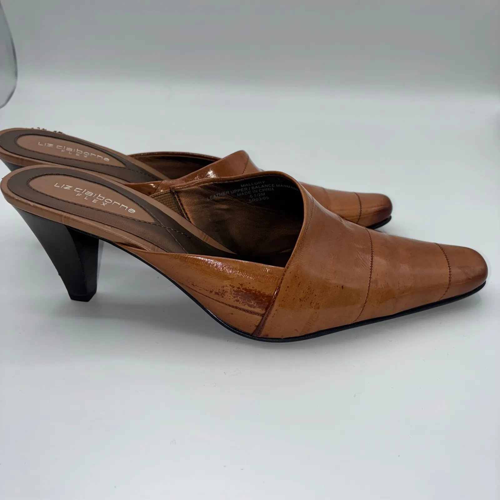 Liz Claiborne Mallory Tan Leather Pointed Toe Mules Shoes Women 6.5M Career Chic - Image 6