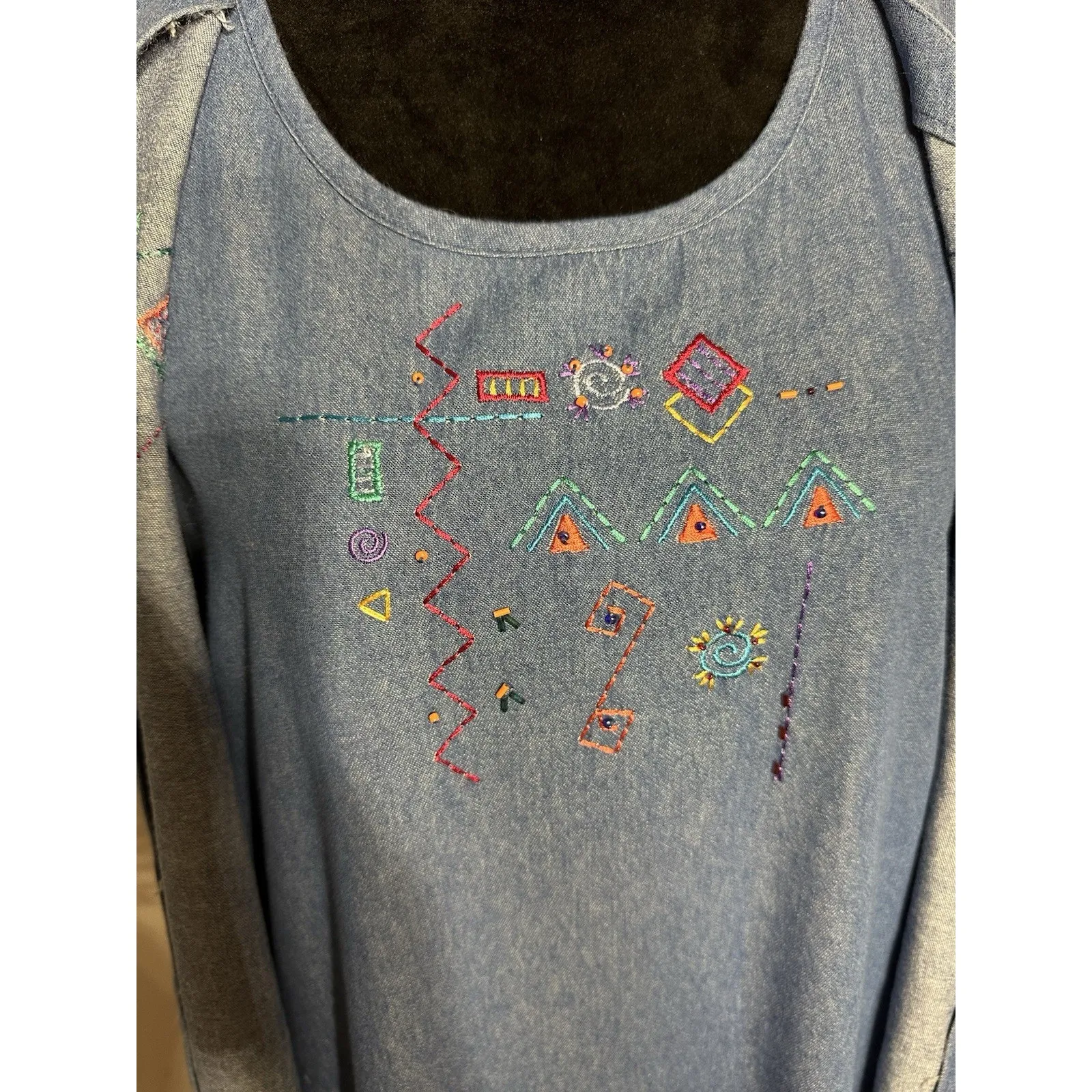 Vintage Napa Valley Blue Denim Embroidered Dress (Large) & Shacket (Medium) Set - Image 3