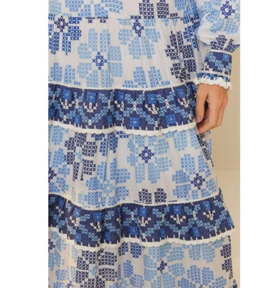 💕FARM RIO💕 Off-White Stitched Flowers And Girls Midi Dress ~ Small S NWT - Image 6