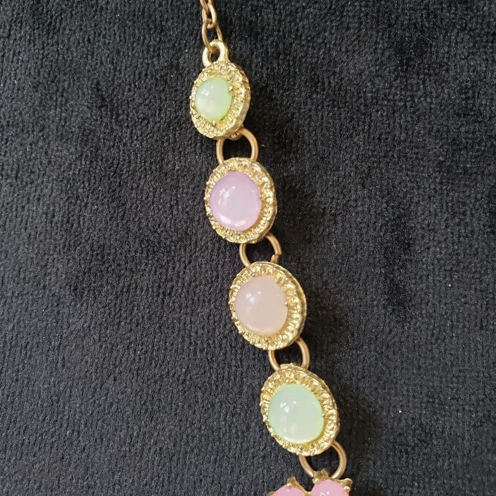 Womens Green Pink Bubble Flower Gem Necklace Jewelry with Lobster Clasp - Image 5