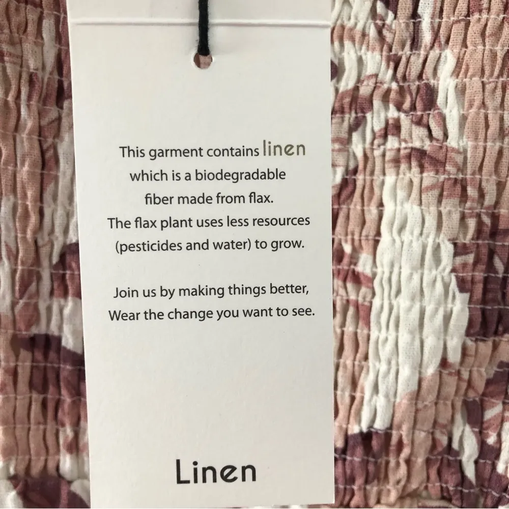 House of Harlow 1960 Linen Smocked Leaf Print Dress NEW - Image 9