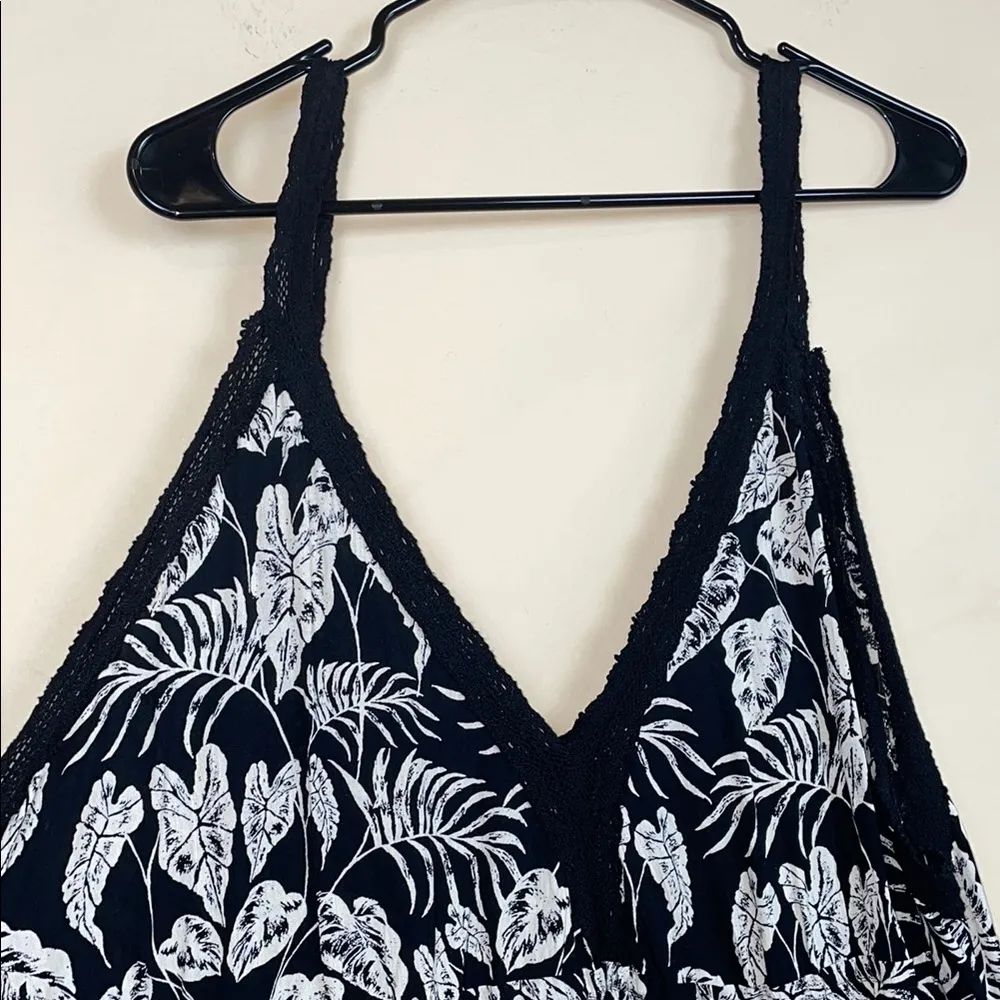 Angie Women’s Boho Tropical Leaf Print Black White Side Ties Baby Doll Tank Top - Image 2
