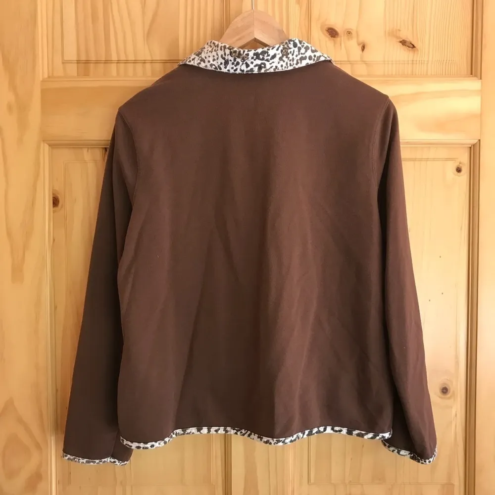 KORET snow leopard animal print trimmed jacket petite size MP - Image 5