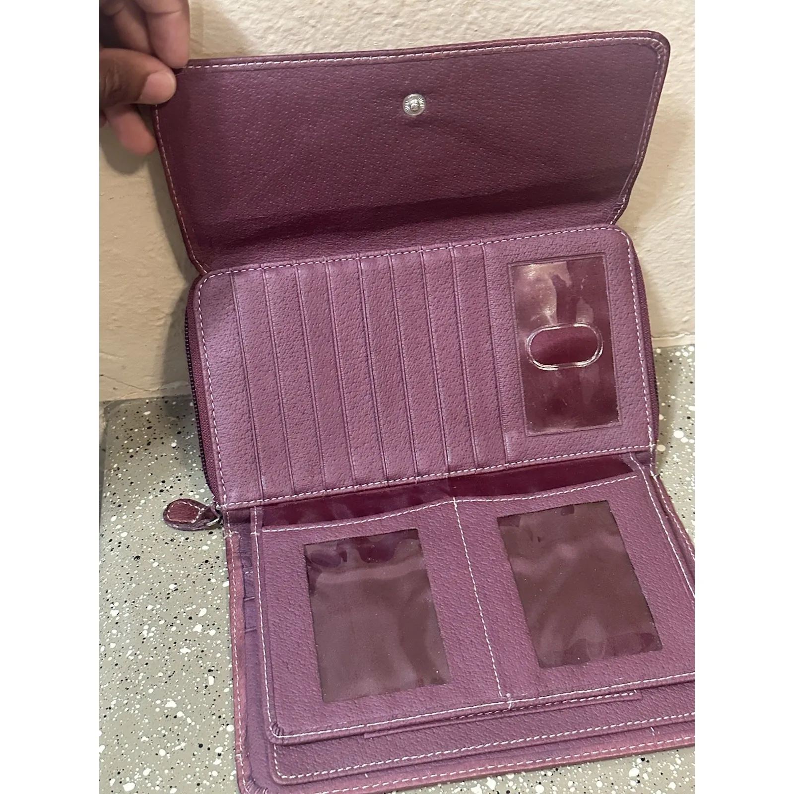 Guano Tong Genuine Leather Wallet Maroon Trifold RFID Organizer Zip Pocket Red - Image 8