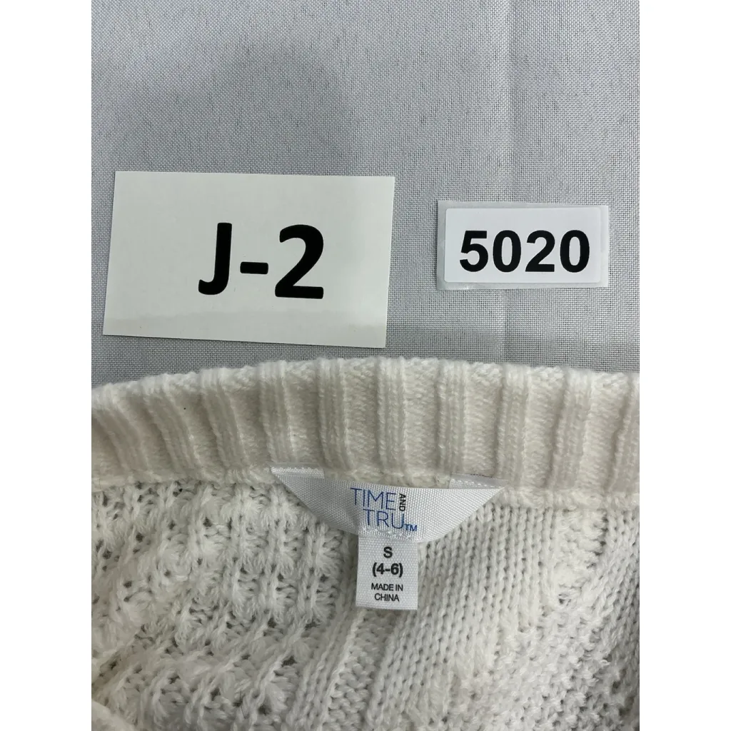 Womans Time & Tru Pullover Sweater Small 4-6 White Long Sleeve Cable Knit - Image 3