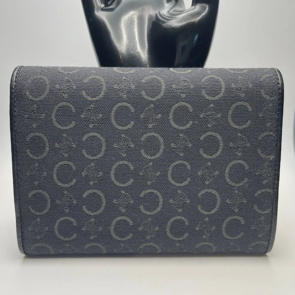 Celine Triomphe Printed Canvas & Leather Compact Wallet - Black - Preowned - Image 2