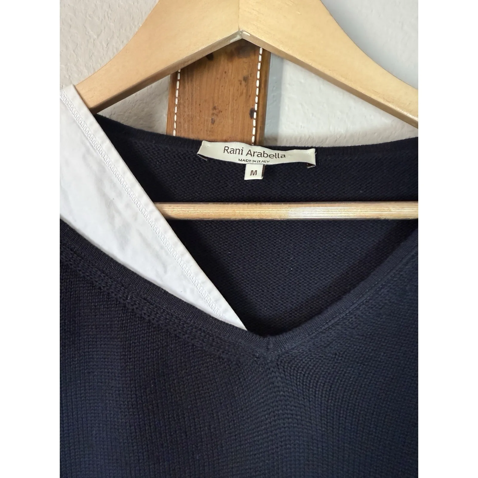 Rani Arabella Asymmetrical Knit Sweater w/ Faux White Undershirt Layer Size M Black Size M - Image 2