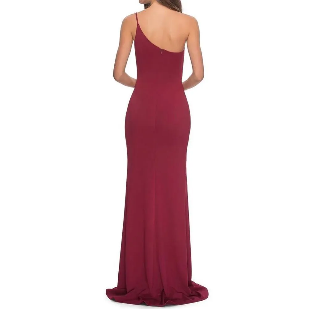 LA FEMME nwot wine burgundy colored ONE SHOULDER DRESS 28176 - Image 2