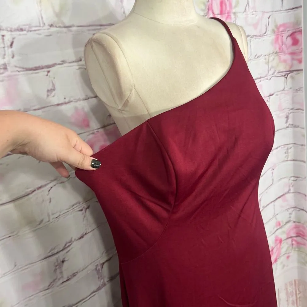 LA FEMME nwot wine burgundy colored ONE SHOULDER DRESS 28176 - Image 3