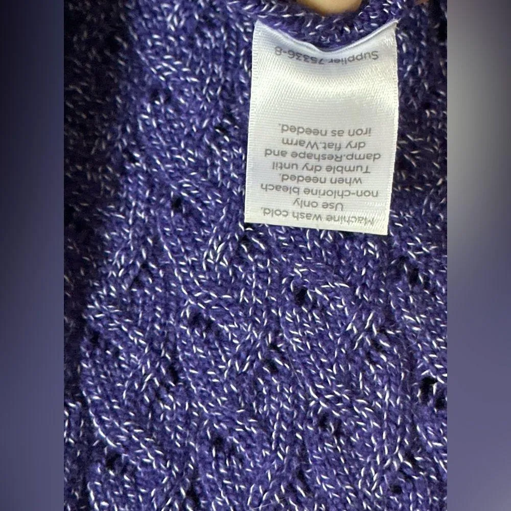 JCP (XS) Cable Knit Crew Neck Sweater purple/white marl 3/4 sleeves Purple - Image 4