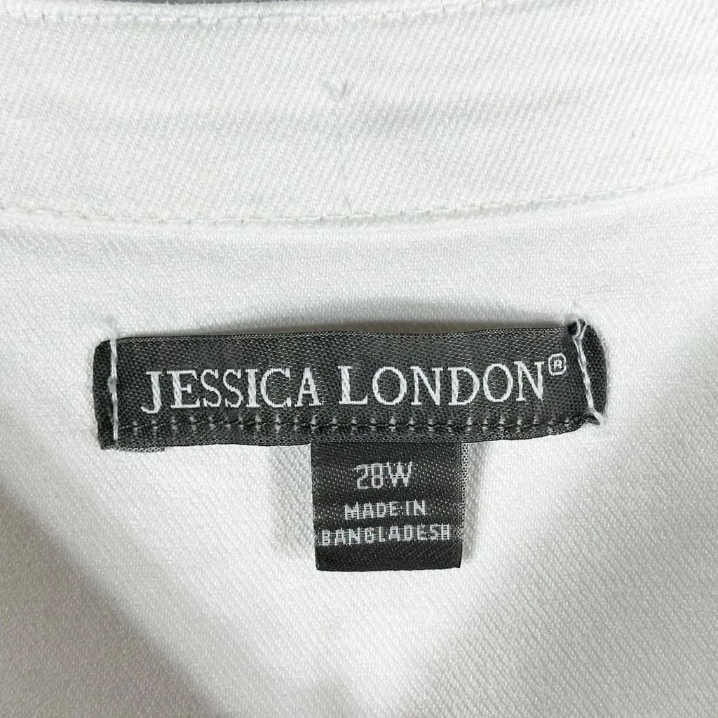 Jessica London Plus Size 28W Denim Top Peplum‎ White Jean Short Sleeve 925 - Image 9