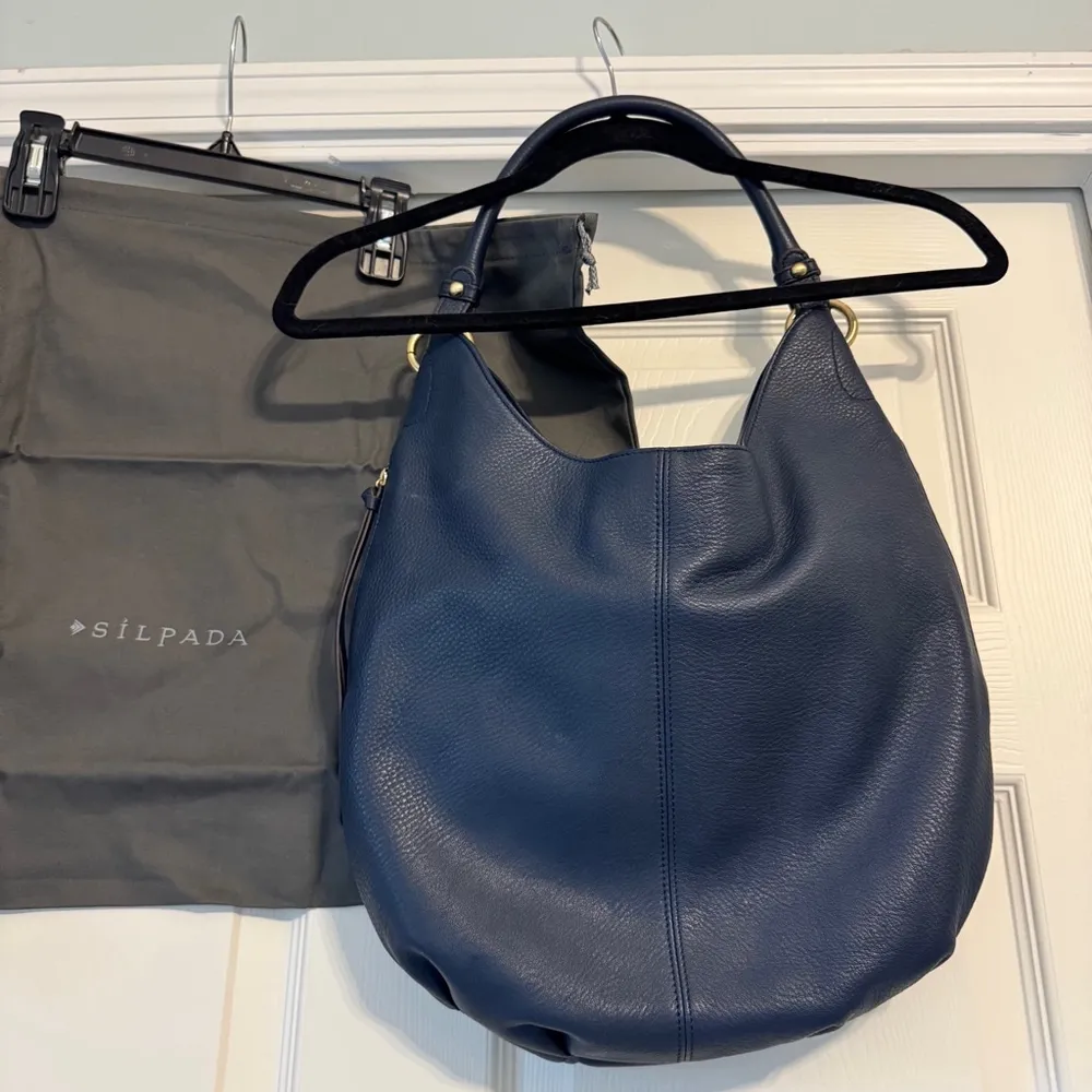 NWOT Silpada Navy Genuine Leather Handbag Shoulder Bag Hobo Purse w/Dustbag - Image 2