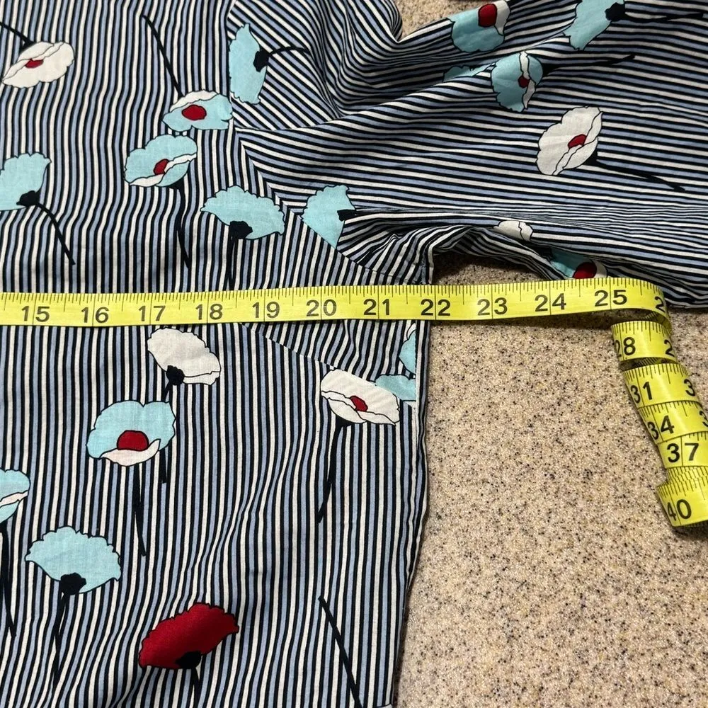 Tommy Hilfiger Sz XL Poppy Floral Red White Blue Striped Half Zip Blouse - Image 7