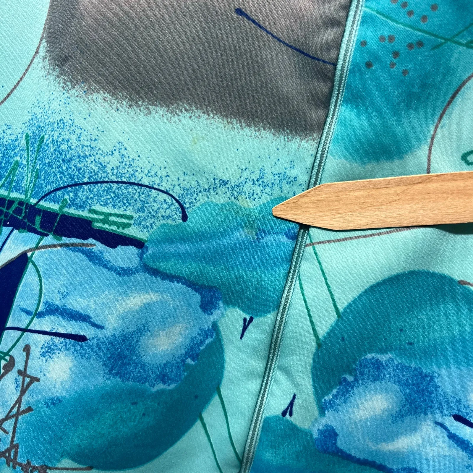 Vintage 60s Montgomery Ward Mid Century Mod Atomic Print Robe House Coat‎ Dress Blue Size M - Image 5