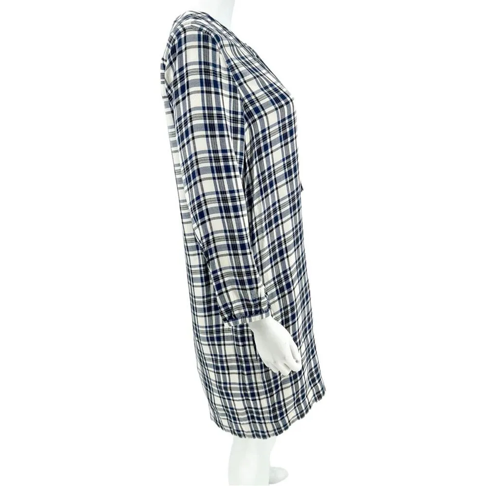 MADEWELL Dress Women Size Medium Plaid Long Sleeve Shift Flannel Blue White Fall - Image 5