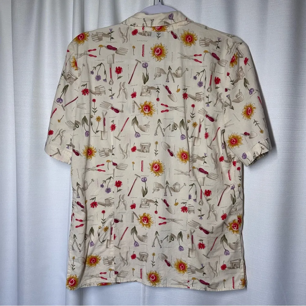 Vintage David Brooks Women's Top 10 Short Sleeve Floral Garden Button Sunflower Red - Image 5
