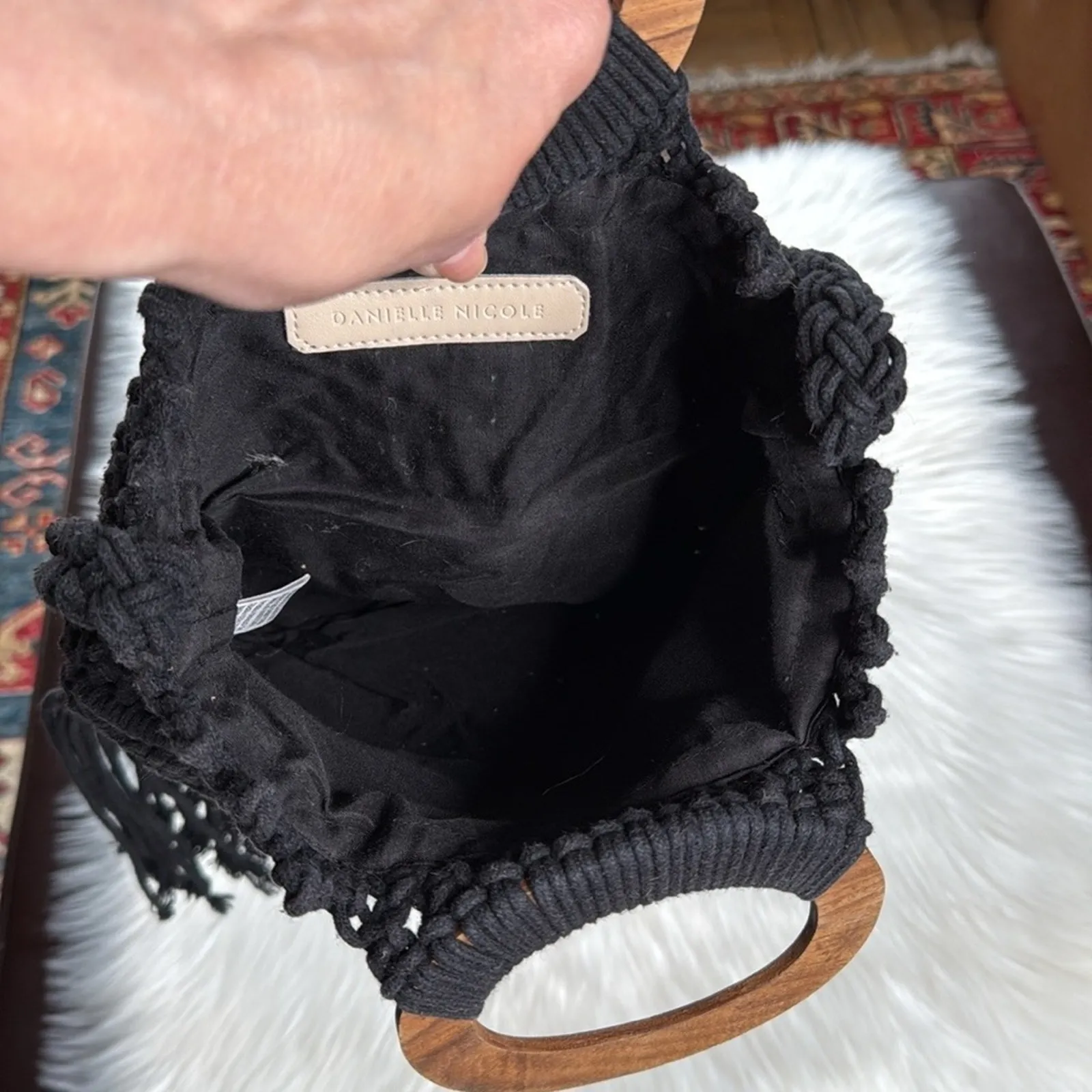 Danielle Nicole Black Macrame Fringe Bag - Image 7