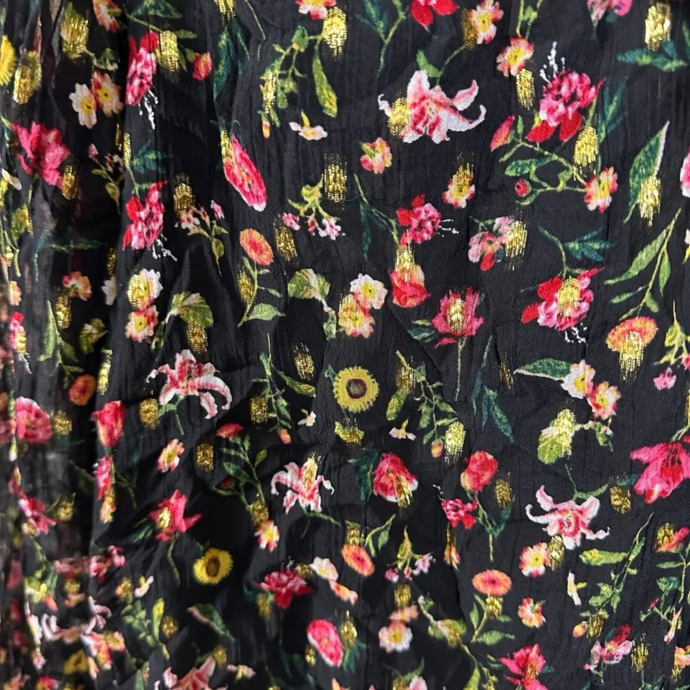 J.Crew Ruffle Neck Blouse in Midnight Vintage Floral Size Large Metallic Dainty - Image 5