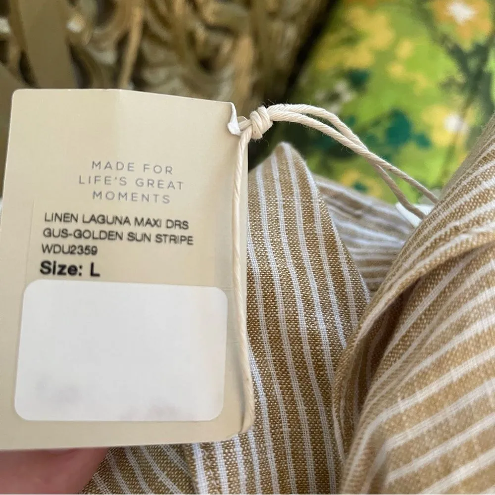 New Faherty Striped Large Tan Long Shirt Dress Cover Up Cardigan - Image 9