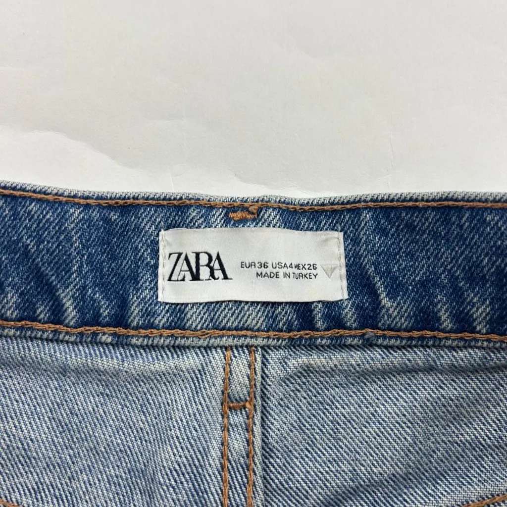 Zara Blue Distressed Denim High Rise Button Fly Cutoff Shorts 4 - Image 4