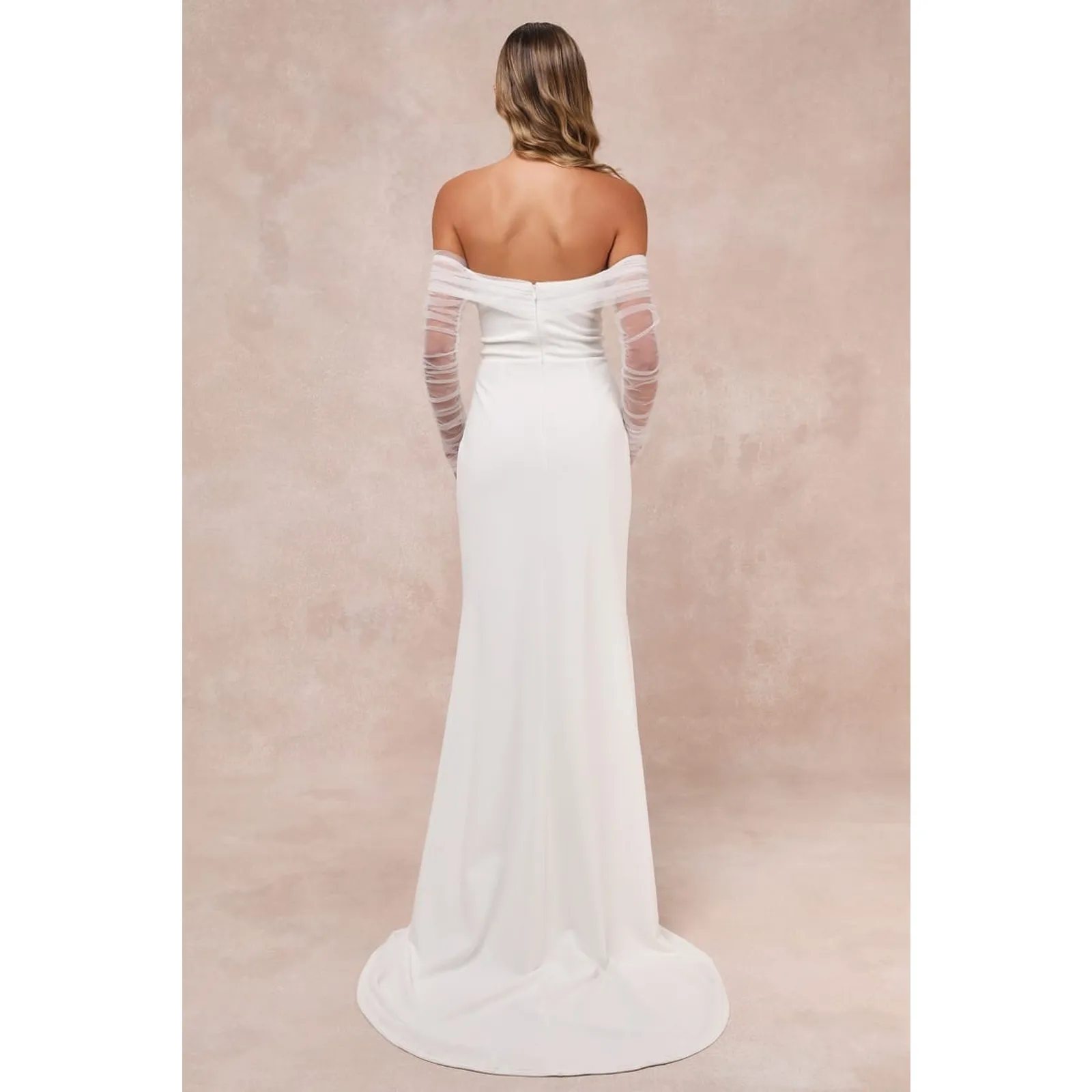 NWT Lulus Beautifully Beloved White Mesh Off-the-Shoulder Maxi Dress Wedding M - Image 2