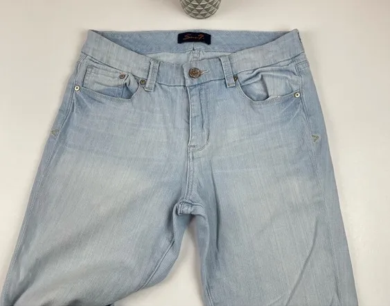 Seven7 Light Blue Denim Jeans Stitching Back Pockets Boho Women Size 6 Stretch - Image 5