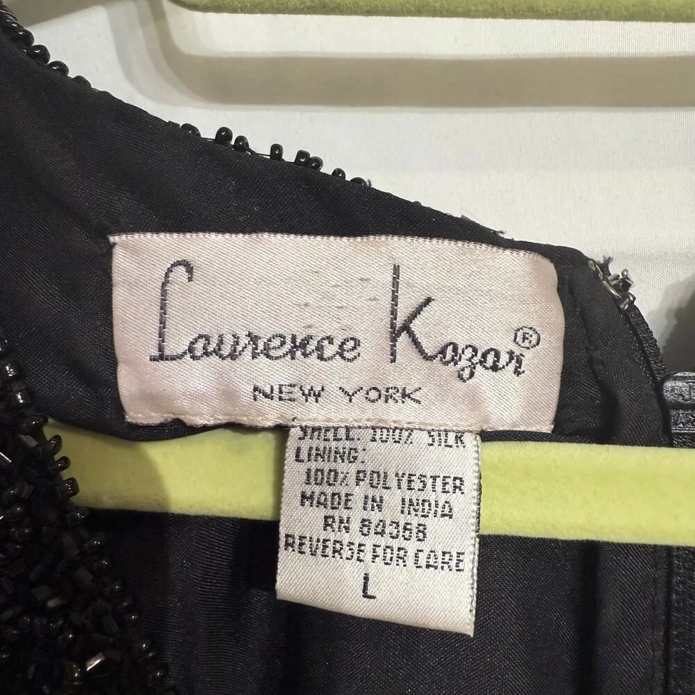 Laurence Kazar Black Beaded Vintage Mini Dress Sz L - Image 5