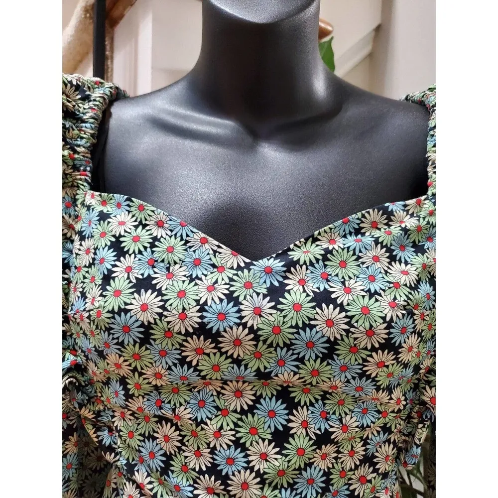 Zara Trf Poplin Daisy Puffy Balloon Shoulders Long Sleeve Knee Length Dress S - Image 5