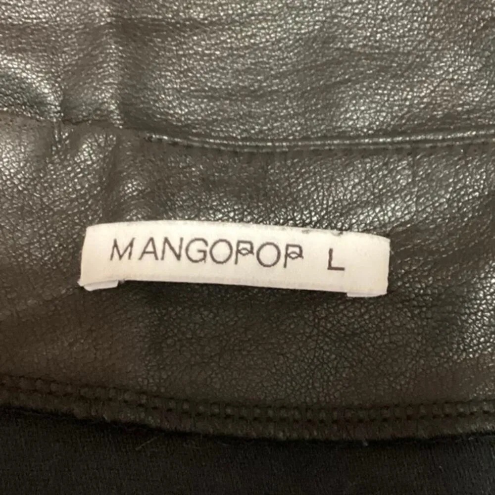 MangoPop Black Faux Leather Pencil Straight Cut Front Slit Slim Fit Mini Skirt L - Image 4