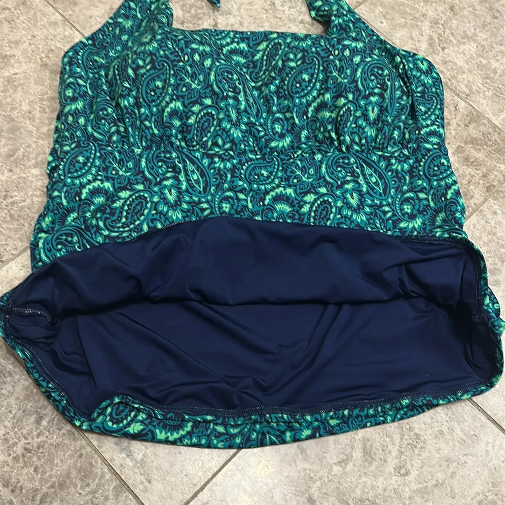 Lands End Plus Size Long Torso Square Neck Halter Tankini Swim Top 22W/L Blue - Image 7