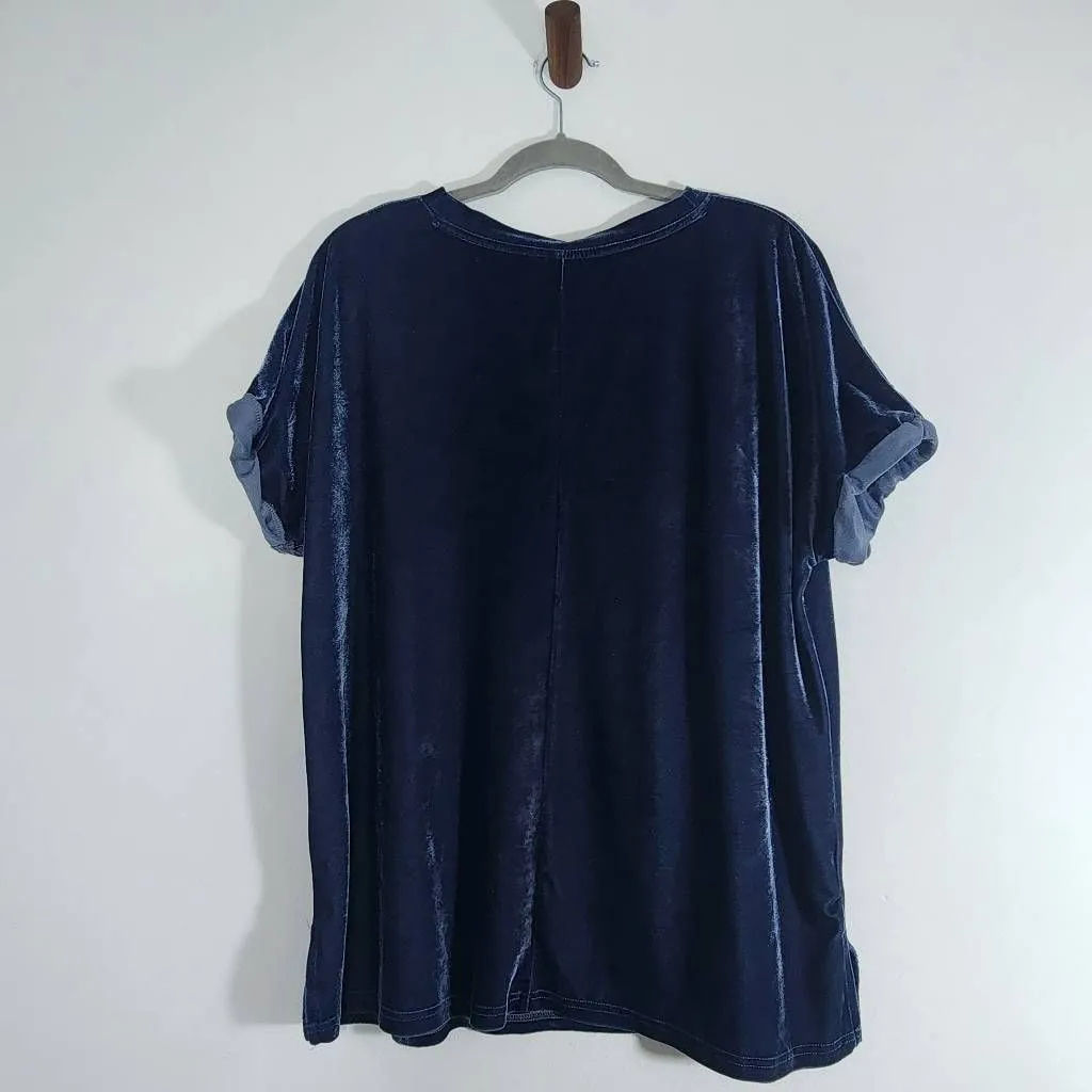 Wishlist Short Sleeve Navy Velvet Tee Size SM Dark Blue Velvet T-Shirt - Image 4