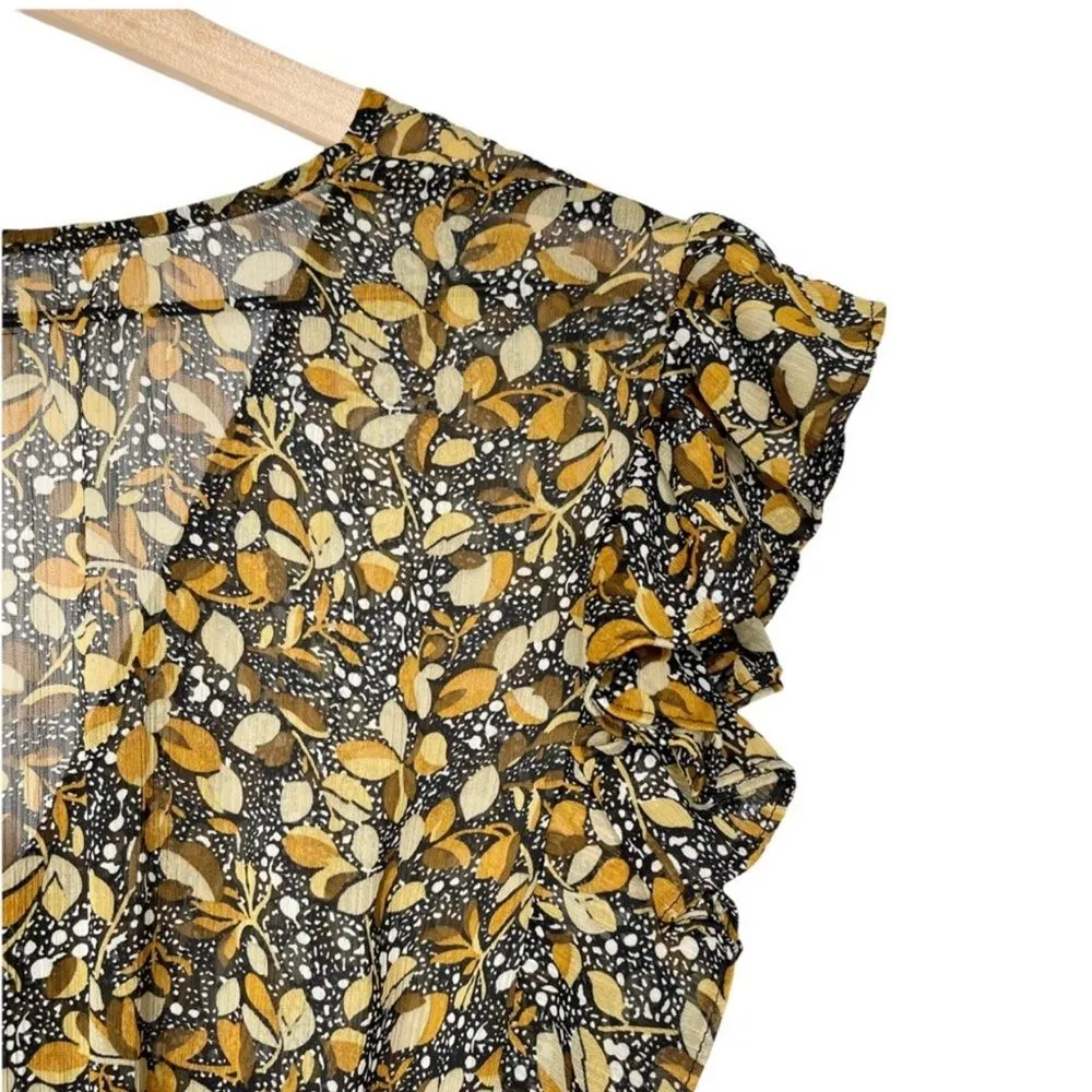 NWT ba&sh Samanta Ruffled Leaf Print Georgette Maxi Dress in Carbone - Image 13