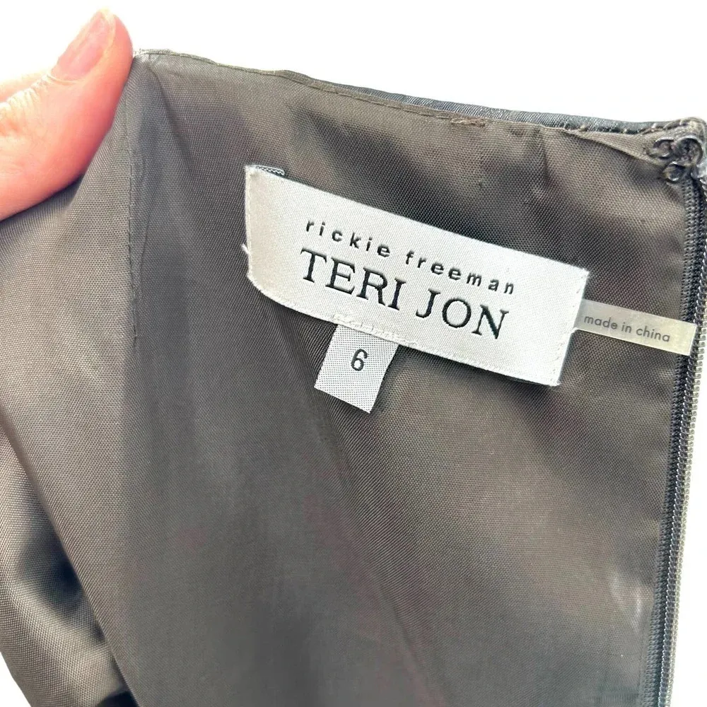 Rickie Freeman for Teri Jon Bow‎ Shoulder Brown Floral Belted Dress Size 6 - Image 7