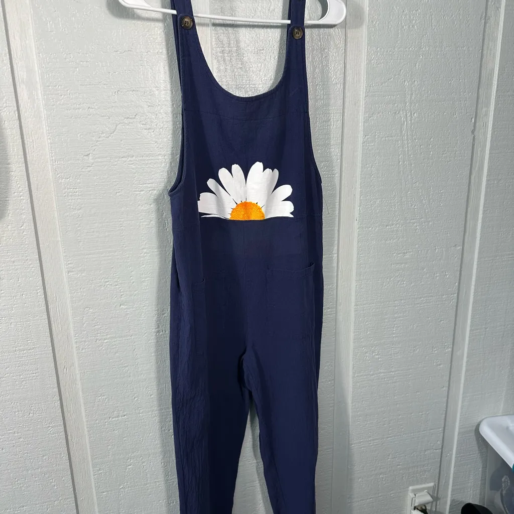 Achioowa Blue Bib Floral Summer Harem Rompers Overalls Size Small EUC Size M - Image 3