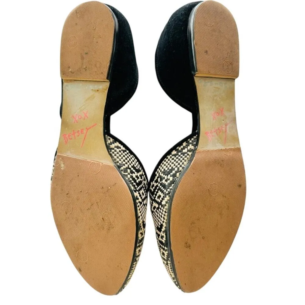 Betsey Johnson Cocoh Raffia Slip On Shoes Size 8.5 Tan Black Weaved D'Orsay Flat - Image 5