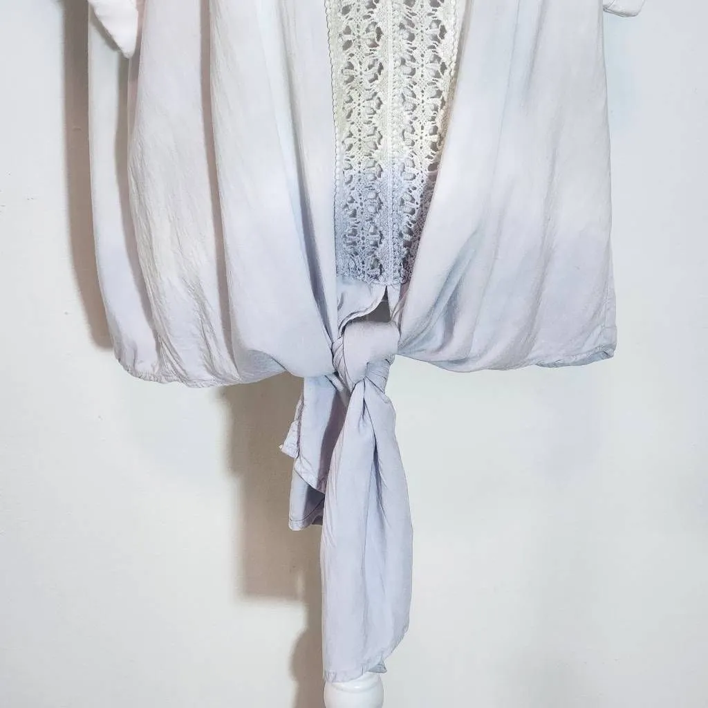 Entro Pink, Blue, and Green Ombre Boho Blouse with Crochet Accent Size Large - Image 3