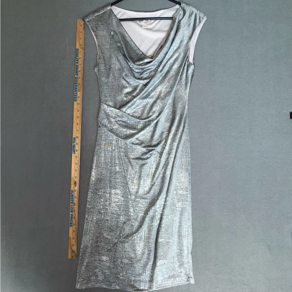 Dress Barn Elegant Shimmery Silver Draped‎ Sleeveless Sexy Evening Dress Size 12 - Image 7