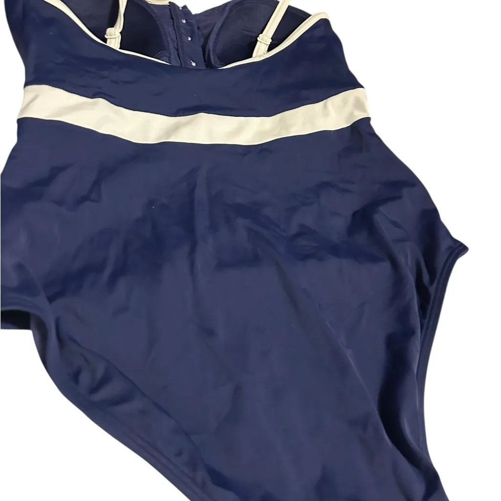 Boden Savina Henley Swimsuit French Navy blue Size 6 contrast white trim - Image 6