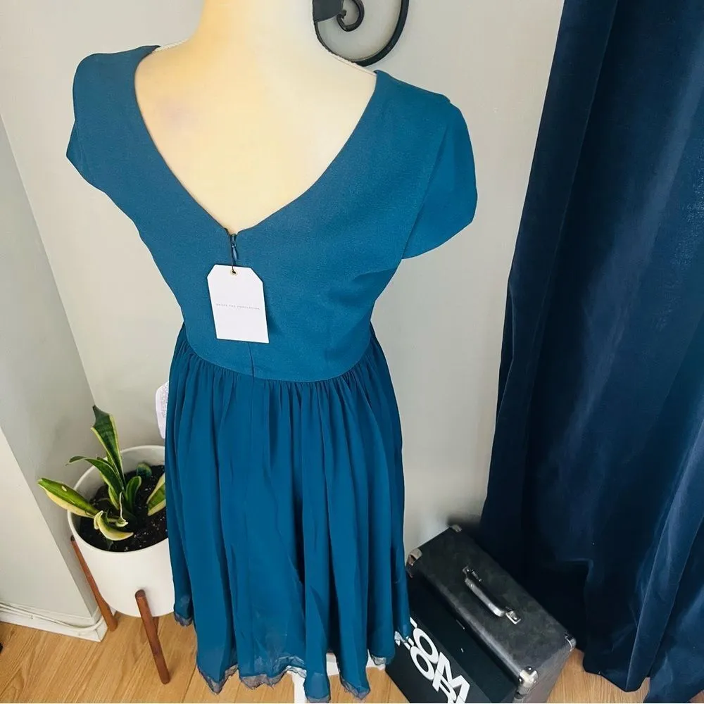 DRESS THE POPULATION Corey Dress, Fit & Flare, Blue/Green Pine, Medium 8/10, NWT - Image 4