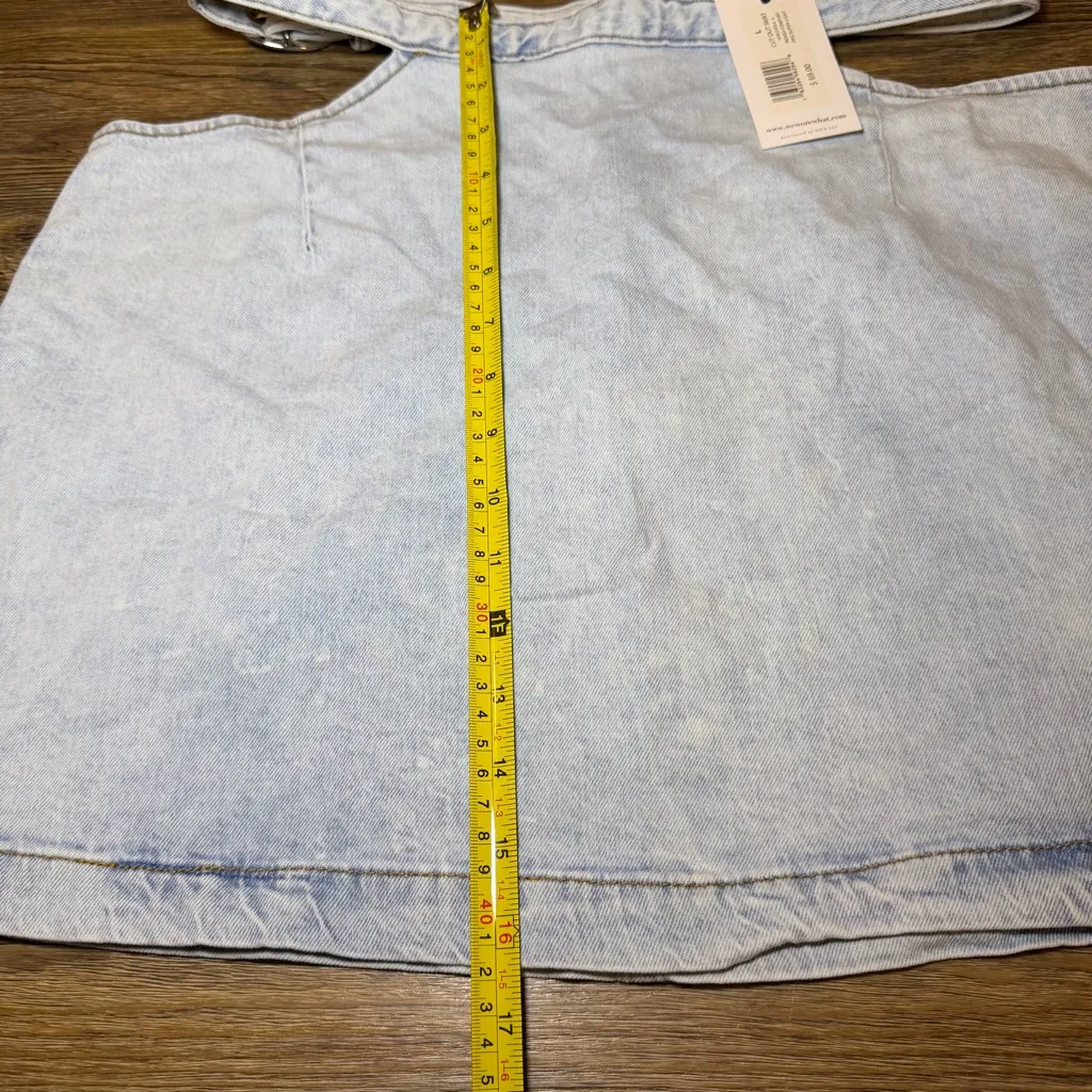 WeWoreWhat Light Wash Denim Mini Skirt with Cut-Out Waist Size L NWT - Image 12