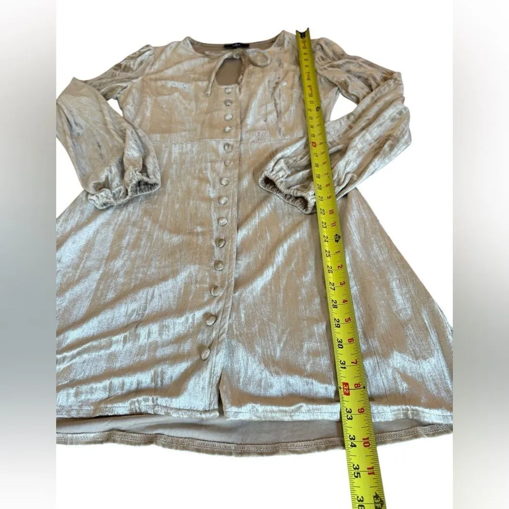 Lulus Refined Sensation Champagne Crushed Velvet Keyhole Mini Dress Medium NWOT - Image 8