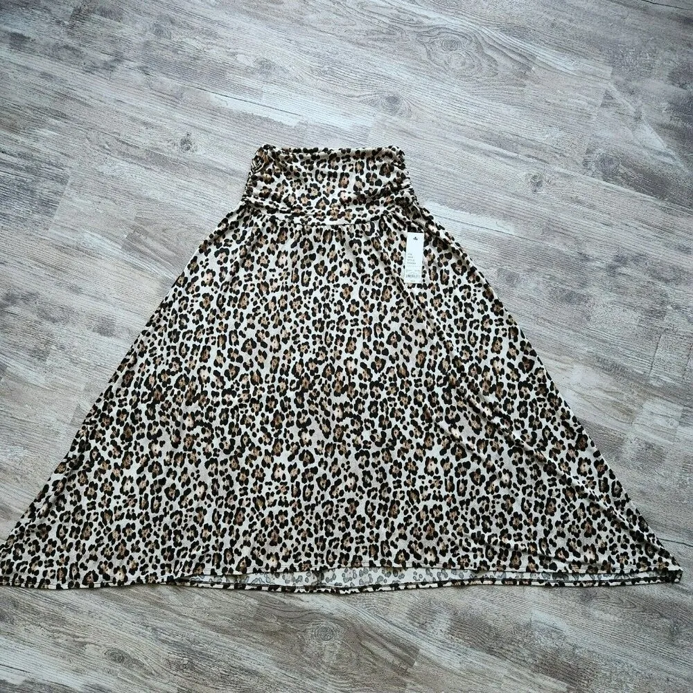 Apt 9 Skirt Women Small Polyester A Line Asymmetric Shark Bite Brown Leopard NWT - Image 9