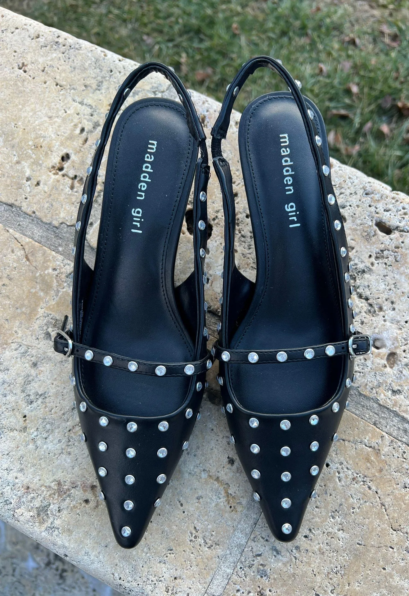 Krystall Rhinestone Pointed Toe Slingback Kitten Heel - Image 2