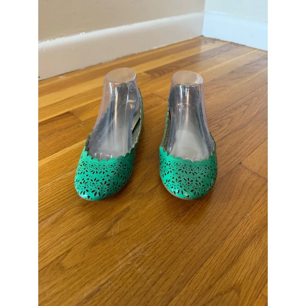 Coach Green Laser-Cut Scalloped Flats Carsin Jade Ballet Core Shoes Sz 7 Leather - Image 3