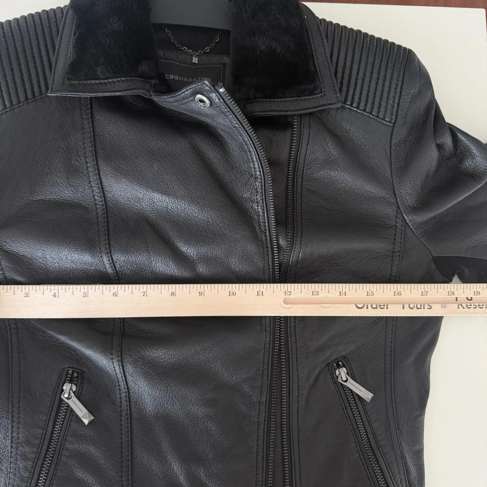 BCBG Maxazria Leather Bomber Jacket Womens Medium Black Moto NO ZIPPER Faux Fur - Image 12