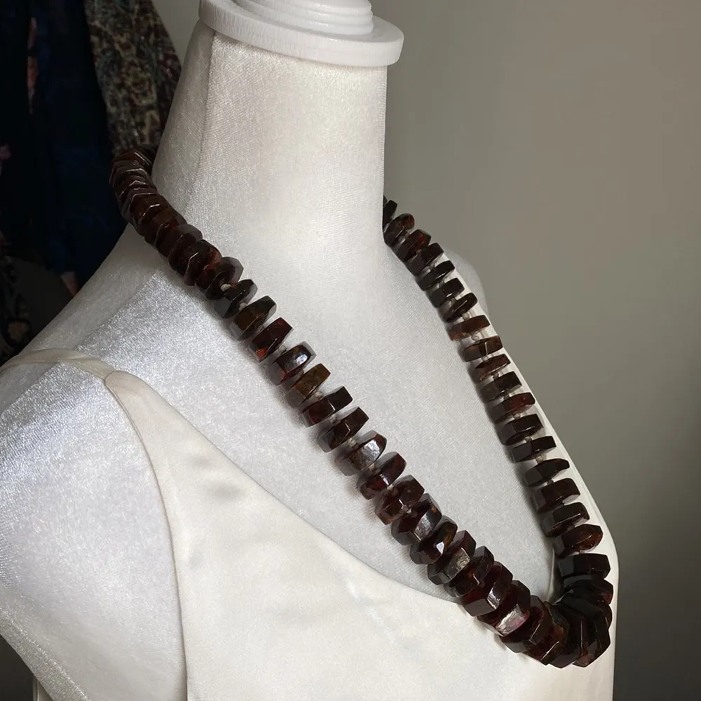 Handcrafted Boho Chunky Statement Graduated Amber Bead Strand Necklace Brown - Image 4