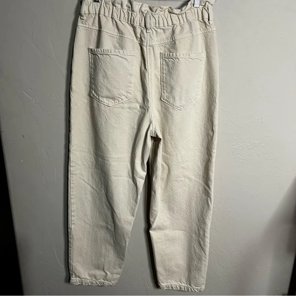 Monoprix Cream Paperbag Tapered High Rise Straight Leg Denim Jeans Size M - Image 7