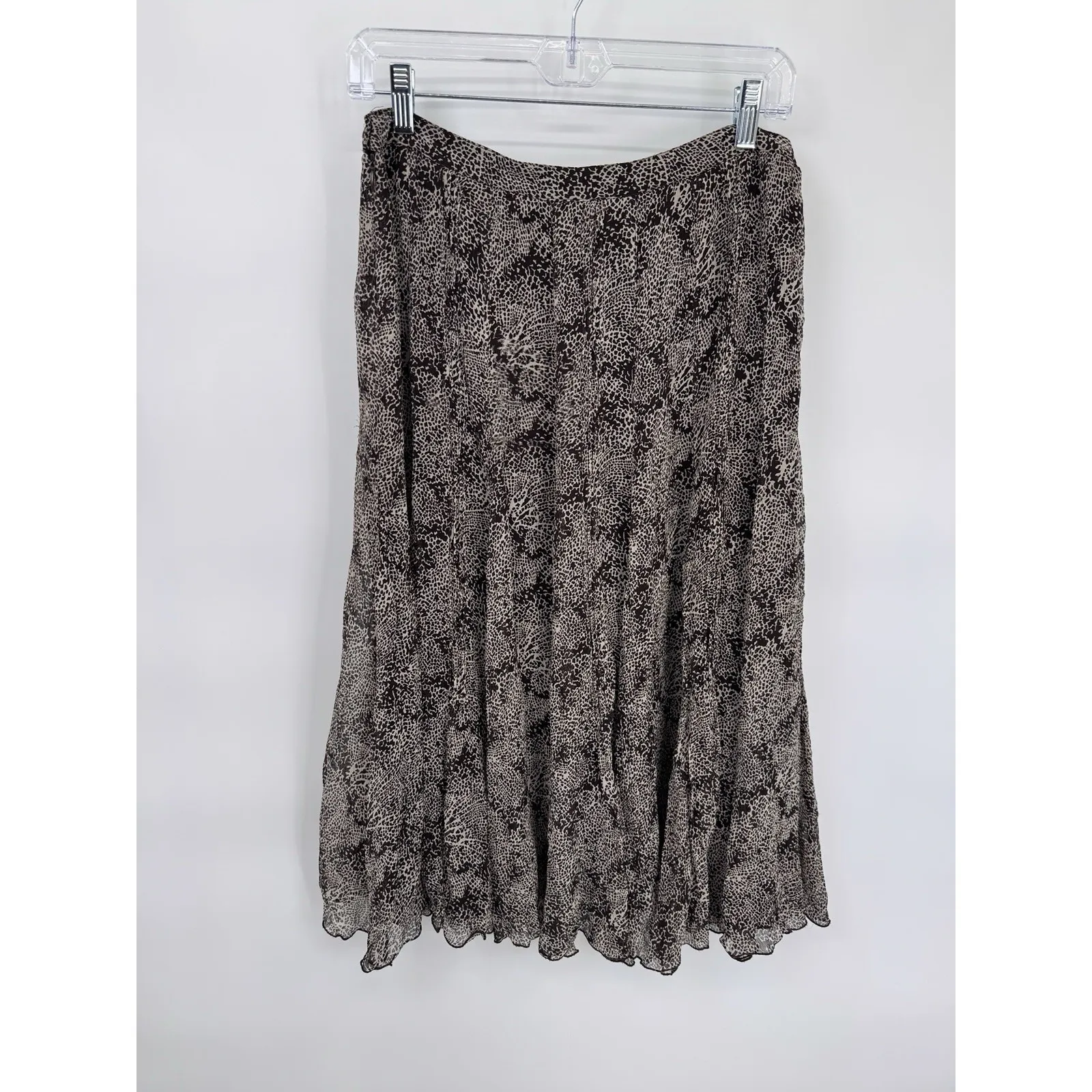 Vintage Y2K Silk Forest Fairy Jones New York Midi Skirt Womens 8 Brown Lined - Image 7