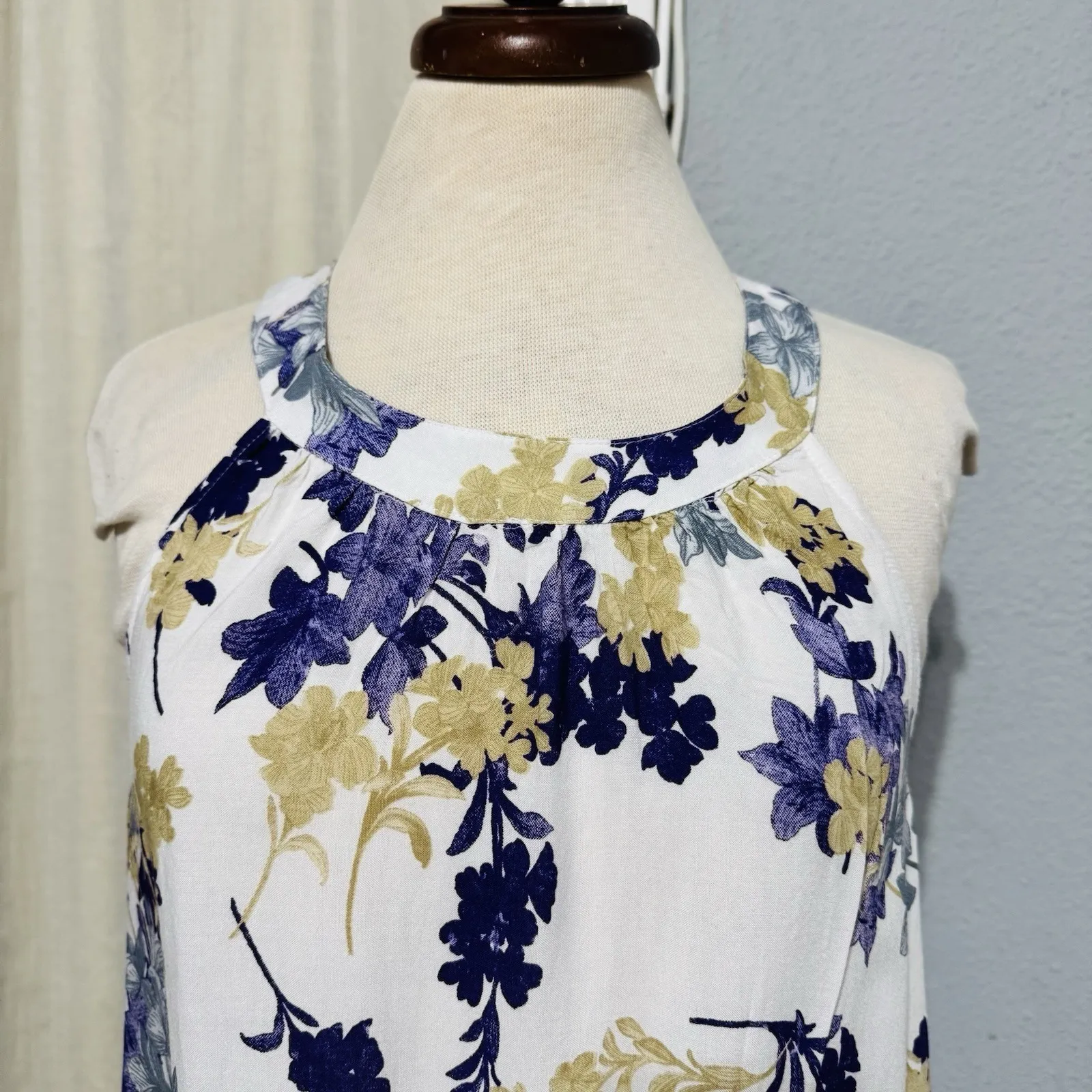 Vintage Millenium Women Halter Mini Sleeveless Sundress Purple Floral Back Tie L Size L - Image 4